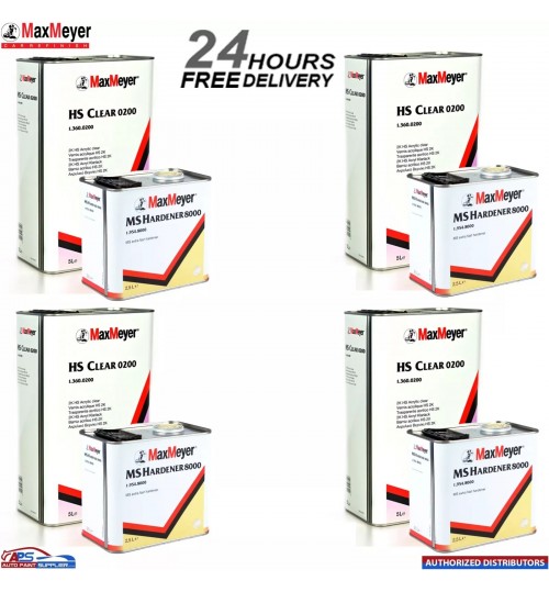 4x Max Meyer 0200 2K Clear Coat Car Lacquer 7.5ltr Kit With 8000 Hardener